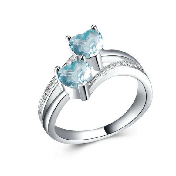Romantic 925 Silver Heart Shape Aquamarine Ring - Picture 3 of 4